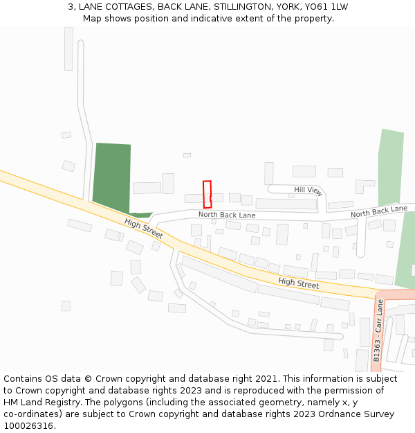 3, LANE COTTAGES, BACK LANE, STILLINGTON, YORK, YO61 1LW: Location map and indicative extent of plot