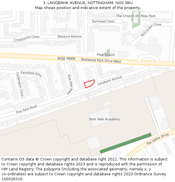 3, LANGBANK AVENUE, NOTTINGHAM, NG5 5BU: Location map and indicative extent of plot