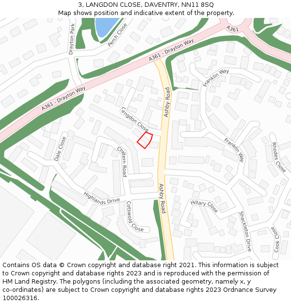3, LANGDON CLOSE, DAVENTRY, NN11 8SQ: Location map and indicative extent of plot
