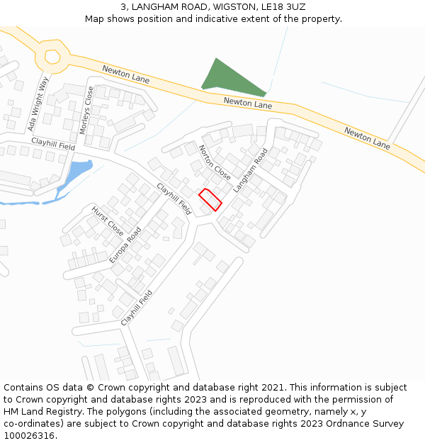 3, LANGHAM ROAD, WIGSTON, LE18 3UZ: Location map and indicative extent of plot