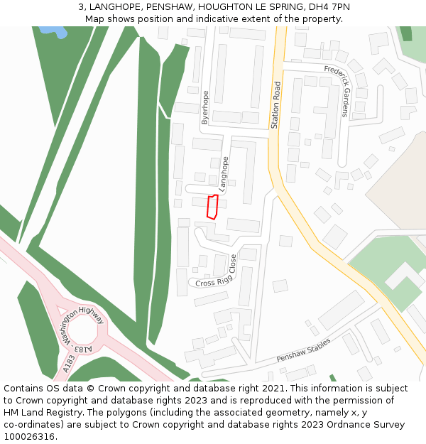 3, LANGHOPE, PENSHAW, HOUGHTON LE SPRING, DH4 7PN: Location map and indicative extent of plot