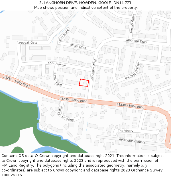 3, LANGHORN DRIVE, HOWDEN, GOOLE, DN14 7ZL: Location map and indicative extent of plot