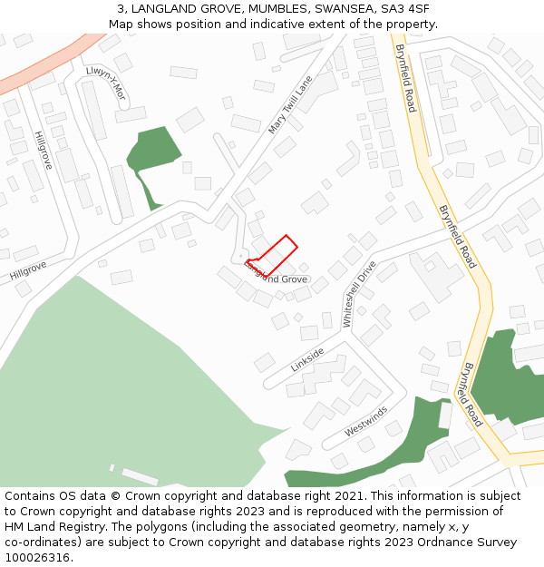 3, LANGLAND GROVE, MUMBLES, SWANSEA, SA3 4SF: Location map and indicative extent of plot