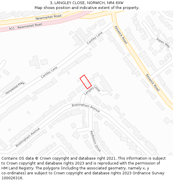 3, LANGLEY CLOSE, NORWICH, NR4 6XW: Location map and indicative extent of plot