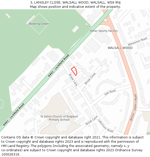 3, LANGLEY CLOSE, WALSALL WOOD, WALSALL, WS9 9NJ: Location map and indicative extent of plot