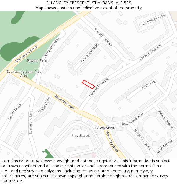 3, LANGLEY CRESCENT, ST ALBANS, AL3 5RS: Location map and indicative extent of plot