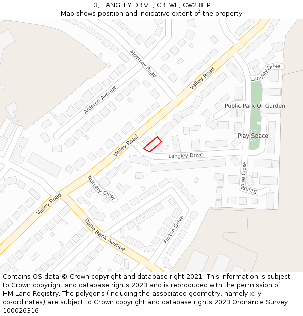 3, LANGLEY DRIVE, CREWE, CW2 8LP: Location map and indicative extent of plot