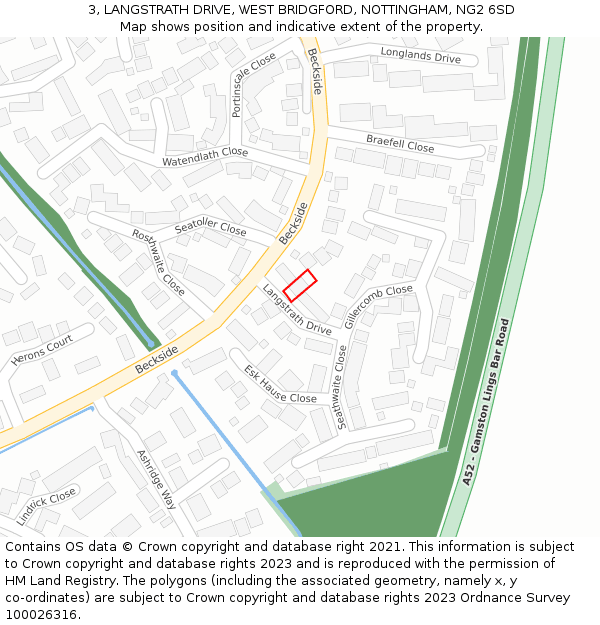 3, LANGSTRATH DRIVE, WEST BRIDGFORD, NOTTINGHAM, NG2 6SD: Location map and indicative extent of plot