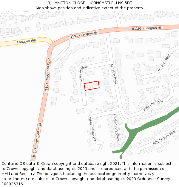 3, LANGTON CLOSE, HORNCASTLE, LN9 5BE: Location map and indicative extent of plot