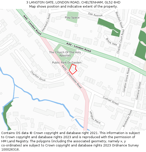 3 LANGTON GATE, LONDON ROAD, CHELTENHAM, GL52 6HD: Location map and indicative extent of plot