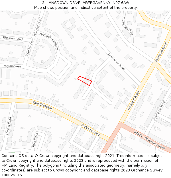 3, LANSDOWN DRIVE, ABERGAVENNY, NP7 6AW: Location map and indicative extent of plot
