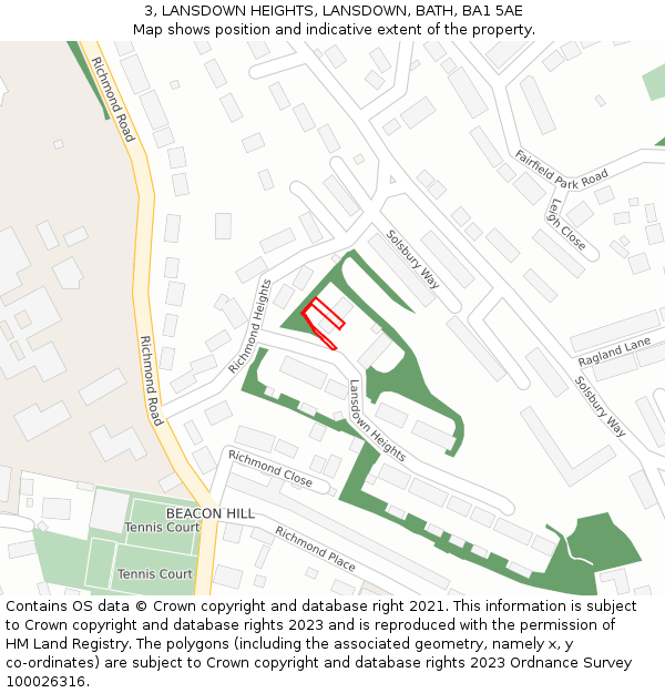 3, LANSDOWN HEIGHTS, LANSDOWN, BATH, BA1 5AE: Location map and indicative extent of plot