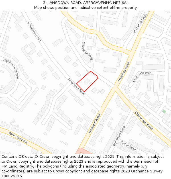 3, LANSDOWN ROAD, ABERGAVENNY, NP7 6AL: Location map and indicative extent of plot