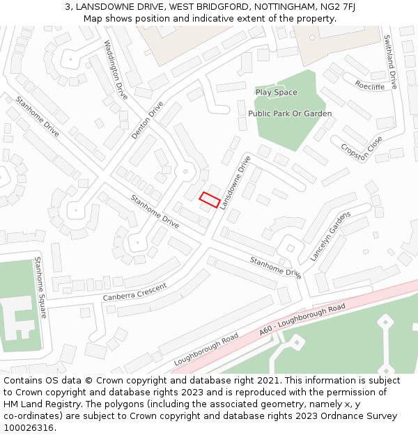 3, LANSDOWNE DRIVE, WEST BRIDGFORD, NOTTINGHAM, NG2 7FJ: Location map and indicative extent of plot