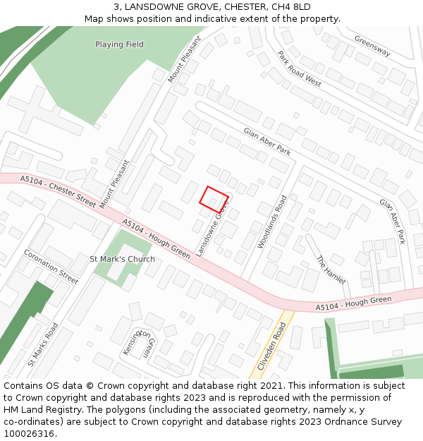 3, LANSDOWNE GROVE, CHESTER, CH4 8LD: Location map and indicative extent of plot