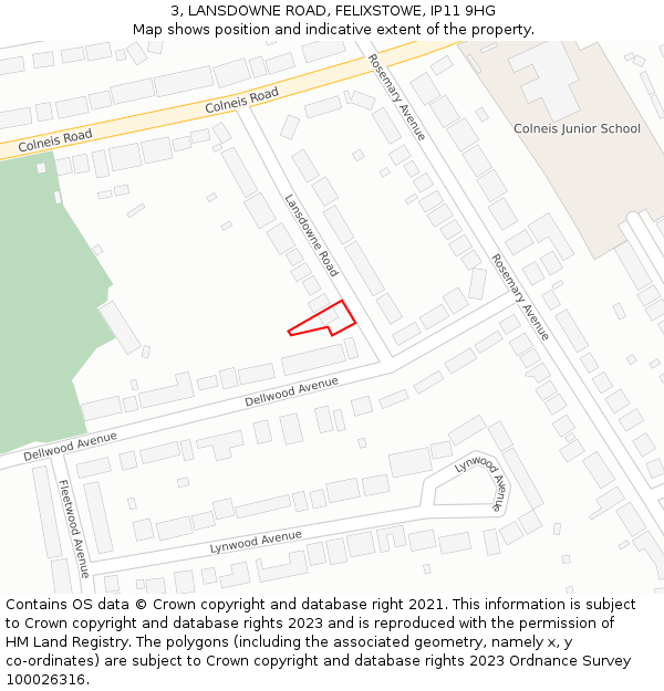 3, LANSDOWNE ROAD, FELIXSTOWE, IP11 9HG: Location map and indicative extent of plot