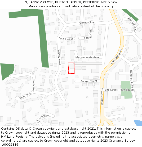 3, LANSOM CLOSE, BURTON LATIMER, KETTERING, NN15 5PW: Location map and indicative extent of plot