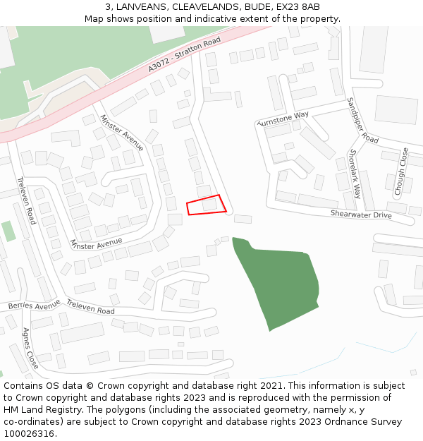 3, LANVEANS, CLEAVELANDS, BUDE, EX23 8AB: Location map and indicative extent of plot