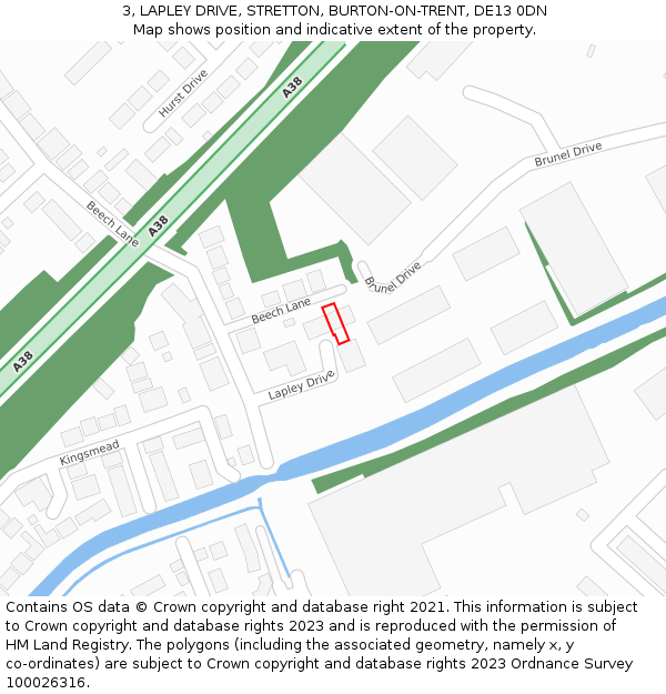 3, LAPLEY DRIVE, STRETTON, BURTON-ON-TRENT, DE13 0DN: Location map and indicative extent of plot
