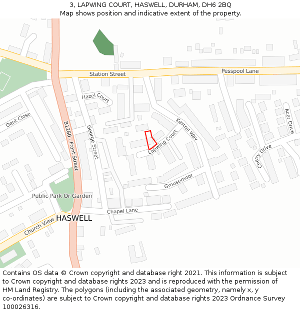 3, LAPWING COURT, HASWELL, DURHAM, DH6 2BQ: Location map and indicative extent of plot