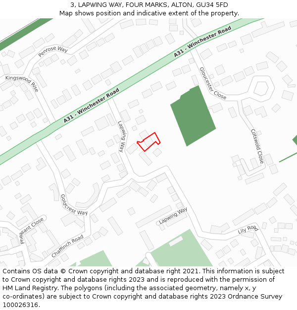 3, LAPWING WAY, FOUR MARKS, ALTON, GU34 5FD: Location map and indicative extent of plot