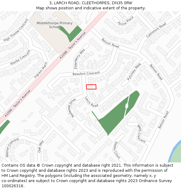 3, LARCH ROAD, CLEETHORPES, DN35 0RW: Location map and indicative extent of plot