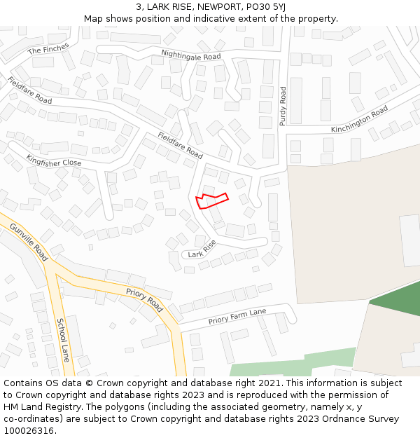 3, LARK RISE, NEWPORT, PO30 5YJ: Location map and indicative extent of plot