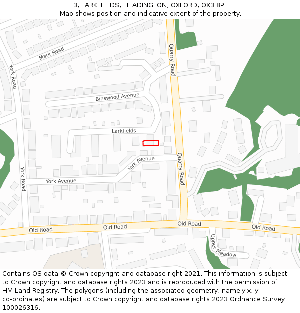 3, LARKFIELDS, HEADINGTON, OXFORD, OX3 8PF: Location map and indicative extent of plot