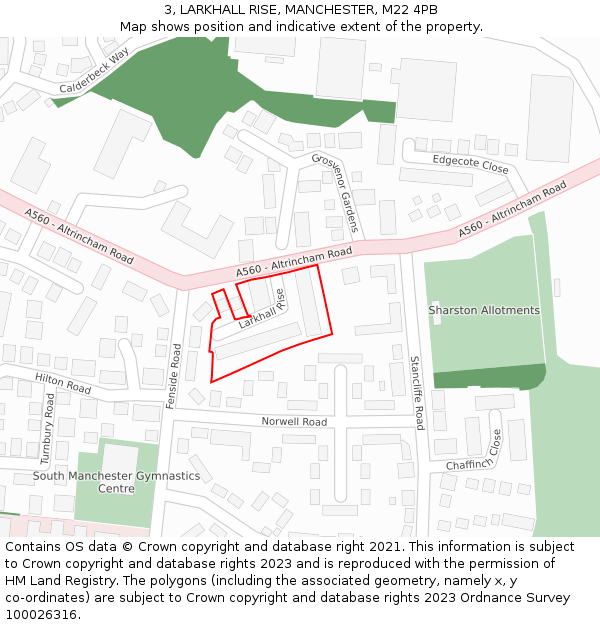 3, LARKHALL RISE, MANCHESTER, M22 4PB: Location map and indicative extent of plot