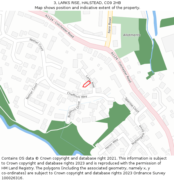 3, LARKS RISE, HALSTEAD, CO9 2HB: Location map and indicative extent of plot