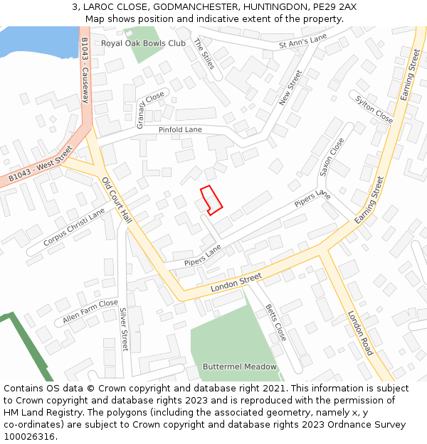 3, LAROC CLOSE, GODMANCHESTER, HUNTINGDON, PE29 2AX: Location map and indicative extent of plot