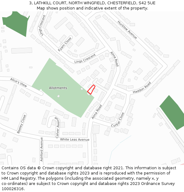 3, LATHKILL COURT, NORTH WINGFIELD, CHESTERFIELD, S42 5UE: Location map and indicative extent of plot