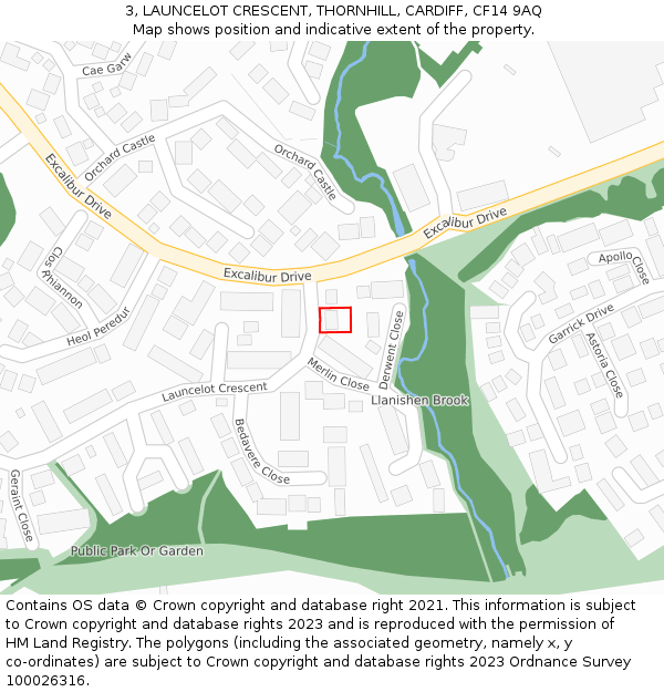 3, LAUNCELOT CRESCENT, THORNHILL, CARDIFF, CF14 9AQ: Location map and indicative extent of plot