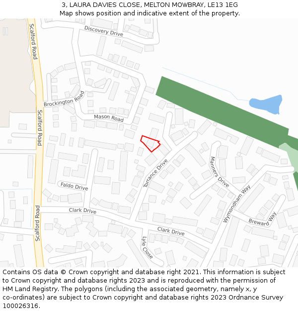 3, LAURA DAVIES CLOSE, MELTON MOWBRAY, LE13 1EG: Location map and indicative extent of plot