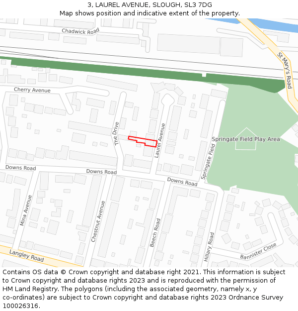 3, LAUREL AVENUE, SLOUGH, SL3 7DG: Location map and indicative extent of plot