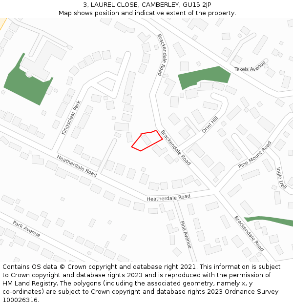 3, LAUREL CLOSE, CAMBERLEY, GU15 2JP: Location map and indicative extent of plot