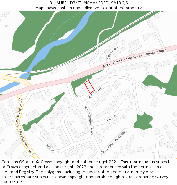 3, LAUREL DRIVE, AMMANFORD, SA18 2JS: Location map and indicative extent of plot
