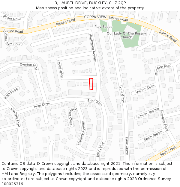 3, LAUREL DRIVE, BUCKLEY, CH7 2QP: Location map and indicative extent of plot