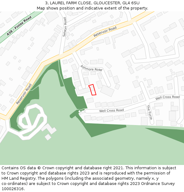3, LAUREL FARM CLOSE, GLOUCESTER, GL4 6SU: Location map and indicative extent of plot