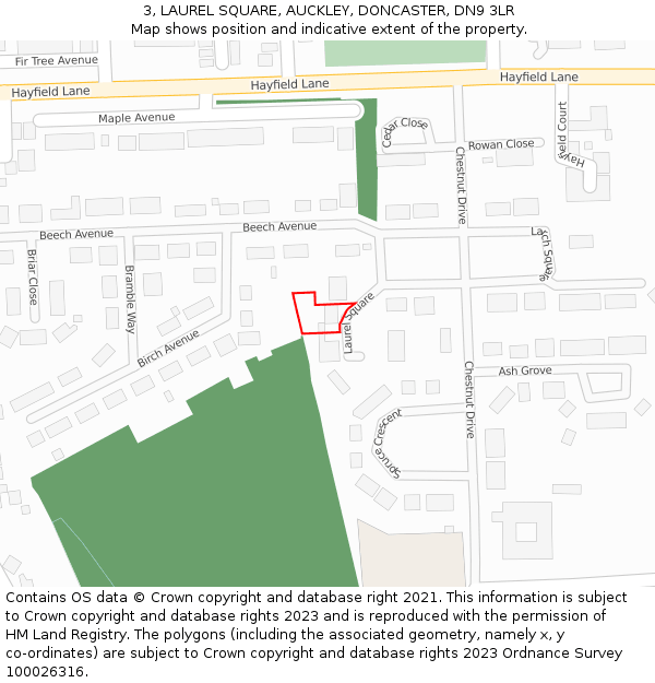 3, LAUREL SQUARE, AUCKLEY, DONCASTER, DN9 3LR: Location map and indicative extent of plot