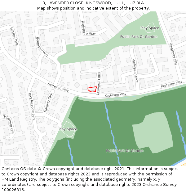 3, LAVENDER CLOSE, KINGSWOOD, HULL, HU7 3LA: Location map and indicative extent of plot