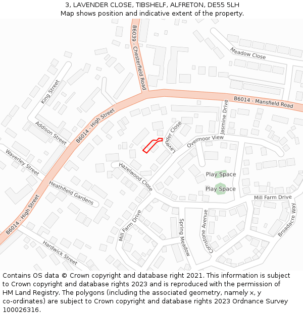 3, LAVENDER CLOSE, TIBSHELF, ALFRETON, DE55 5LH: Location map and indicative extent of plot