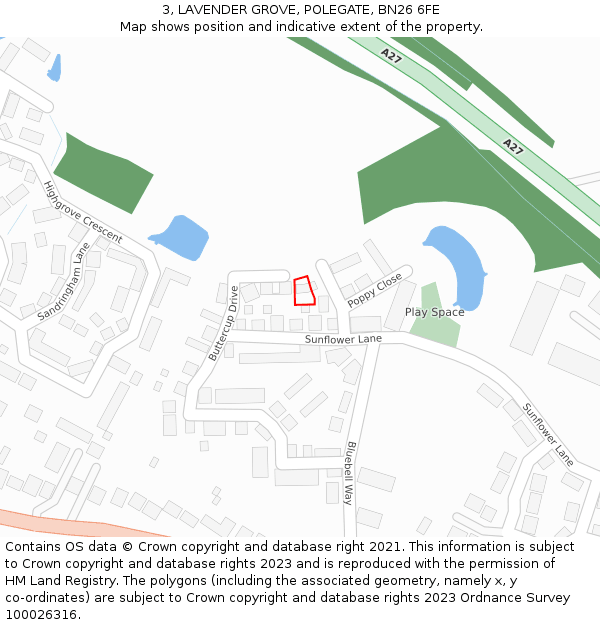 3, LAVENDER GROVE, POLEGATE, BN26 6FE: Location map and indicative extent of plot