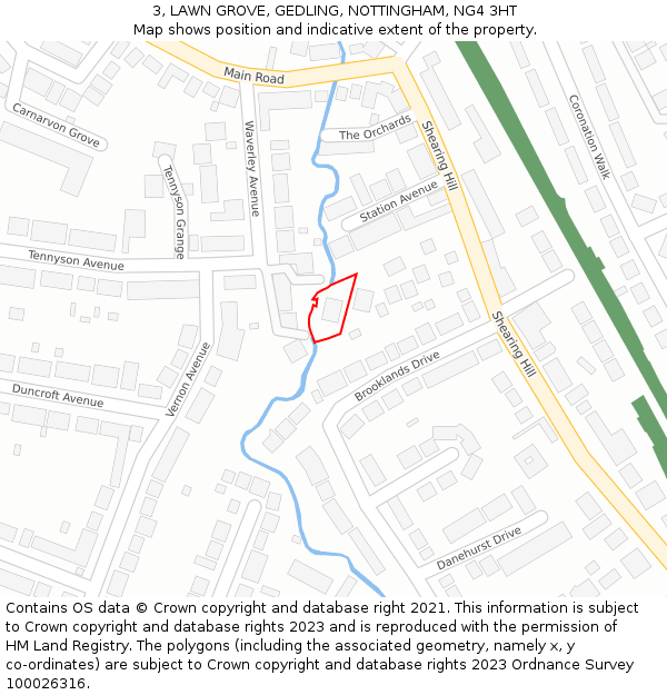3, LAWN GROVE, GEDLING, NOTTINGHAM, NG4 3HT: Location map and indicative extent of plot