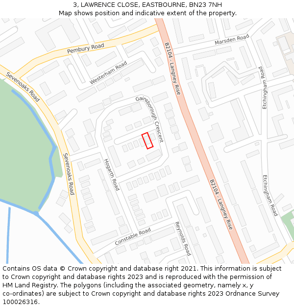 3, LAWRENCE CLOSE, EASTBOURNE, BN23 7NH: Location map and indicative extent of plot