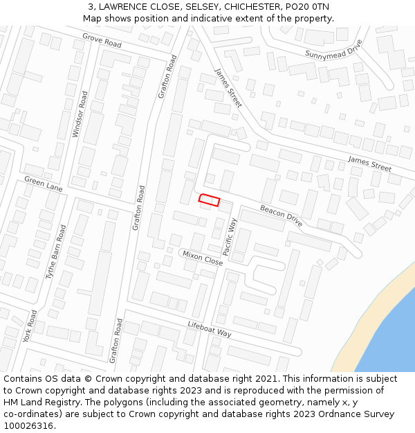 3, LAWRENCE CLOSE, SELSEY, CHICHESTER, PO20 0TN: Location map and indicative extent of plot