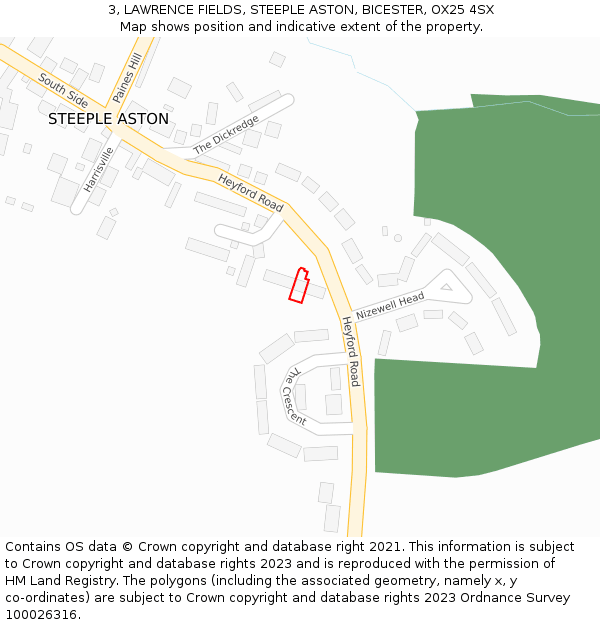 3, LAWRENCE FIELDS, STEEPLE ASTON, BICESTER, OX25 4SX: Location map and indicative extent of plot