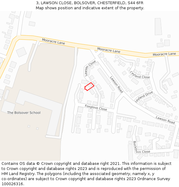 3, LAWSON CLOSE, BOLSOVER, CHESTERFIELD, S44 6FR: Location map and indicative extent of plot
