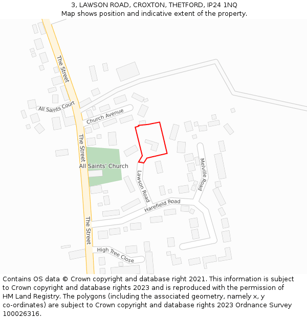 3, LAWSON ROAD, CROXTON, THETFORD, IP24 1NQ: Location map and indicative extent of plot