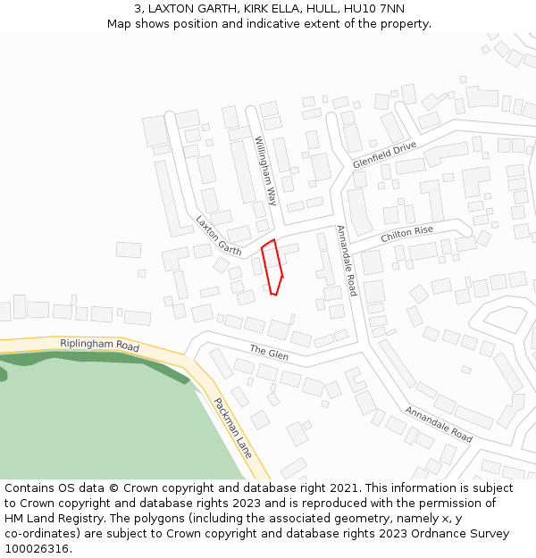3, LAXTON GARTH, KIRK ELLA, HULL, HU10 7NN: Location map and indicative extent of plot